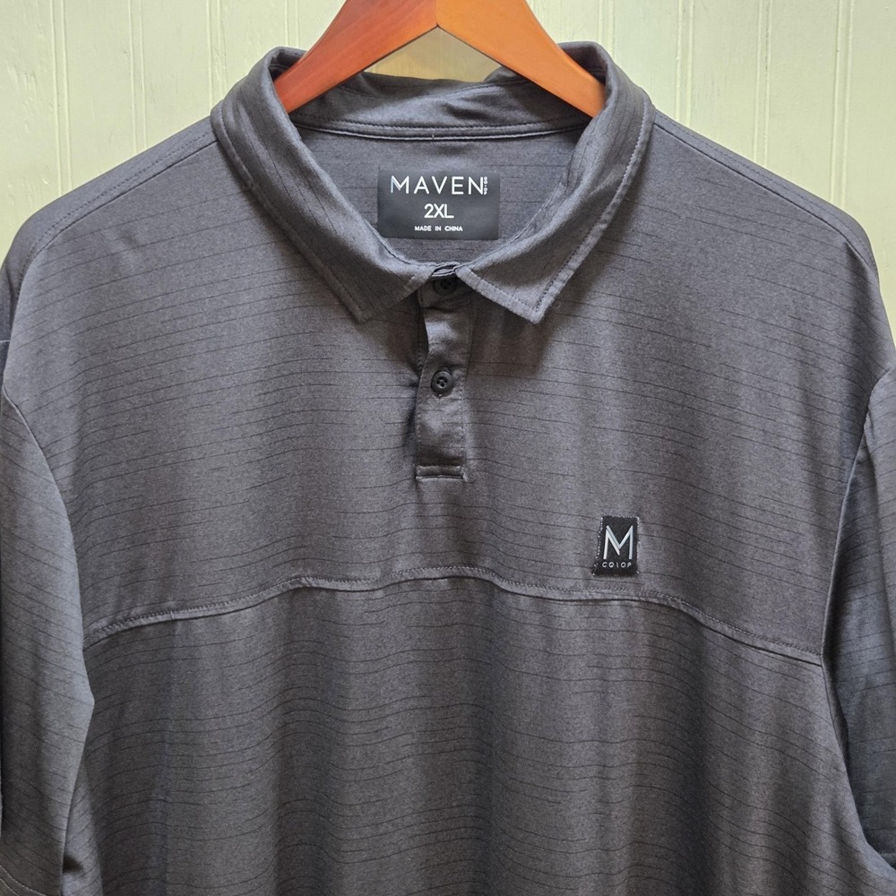 Maven Co-Op Polo Shirt Mens 2XL Gray Stripe Short Sleeve Stretch Tagless Top
